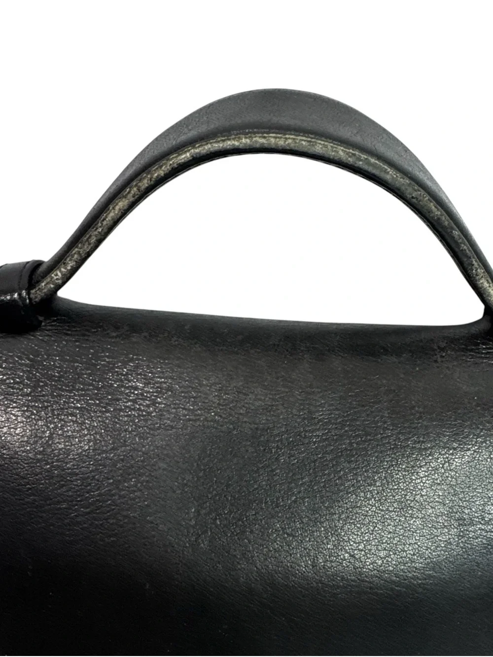 Vtg Coach Court Bag 9870 Black Leather Crossbody Top Handle Brass Hardware